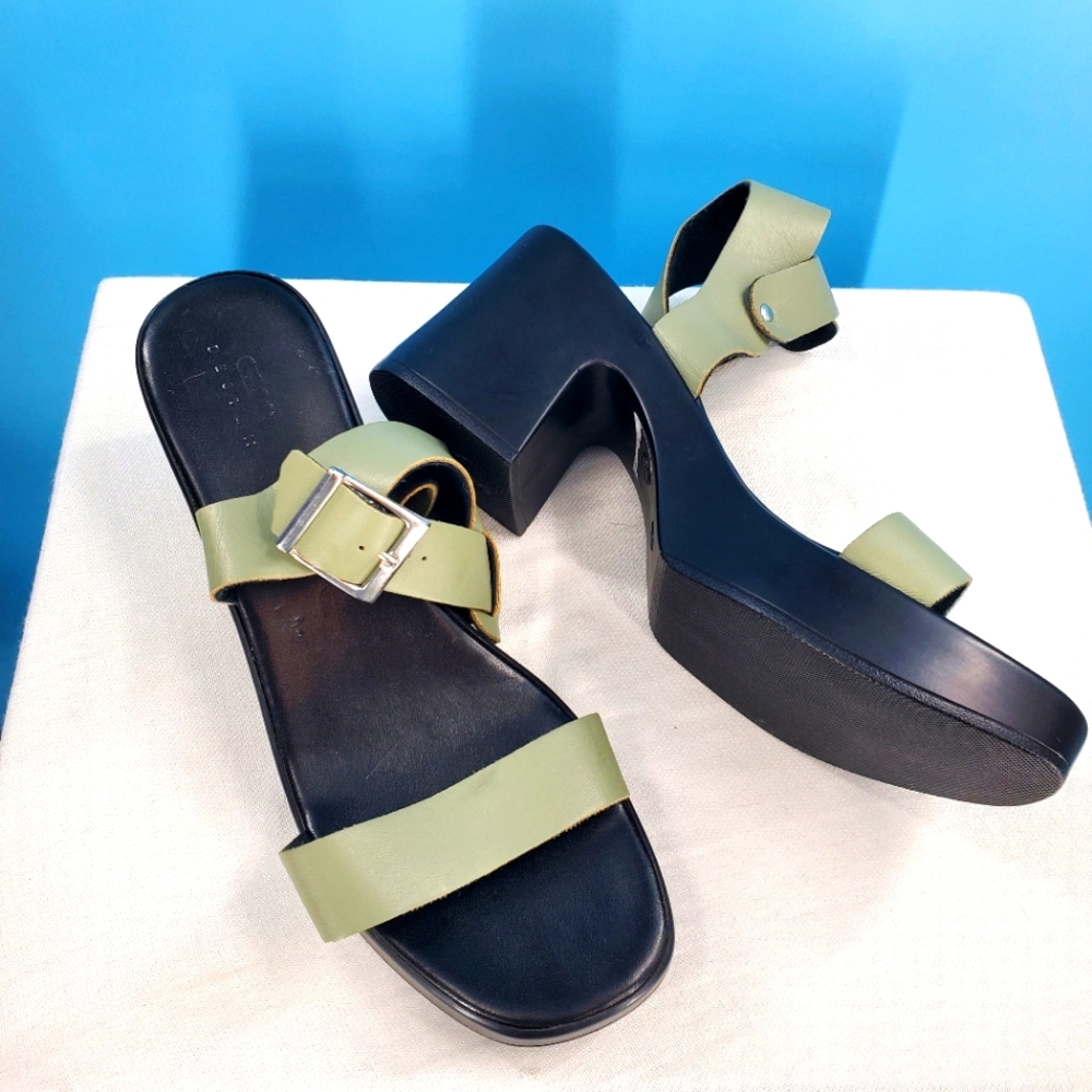 Asos green leather clog sandals 10